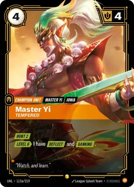 Image for Master Yi - Tempered (Alternate Art) (113a/219) (Foil) [Unleashed] - Riftbound: League of Legends Trading Card Game