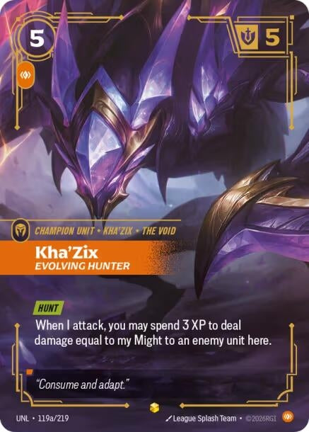 Image for Kha'Zix - Evolving Hunter (Alternate Art) (119a/219) (Foil) [Unleashed] - Riftbound: League of Legends Trading Card Game