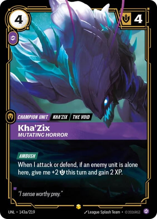 Image for Kha'Zix - Mutating Horror (Alternate Art) (143a/219) (Foil) [Unleashed] - Riftbound: League of Legends Trading Card Game