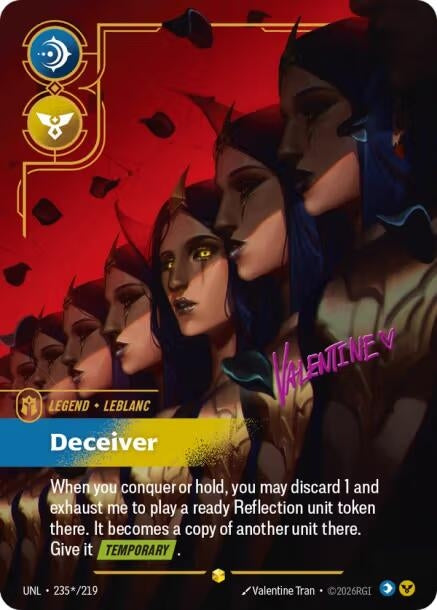 Image for LeBlanc - Deceiver (Signature) (235*/219) (Foil) [Unleashed] - Riftbound: League of Legends Trading Card Game