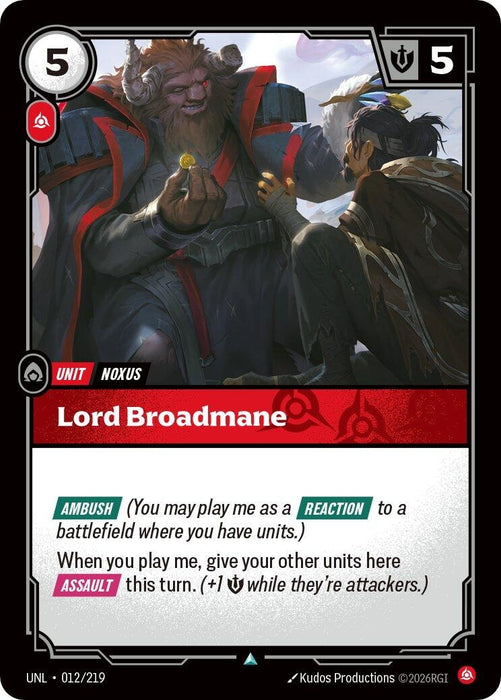 Image for Lord Broadmane (012/219) (Foil) [Unleashed] - Riftbound: League of Legends Trading Card Game