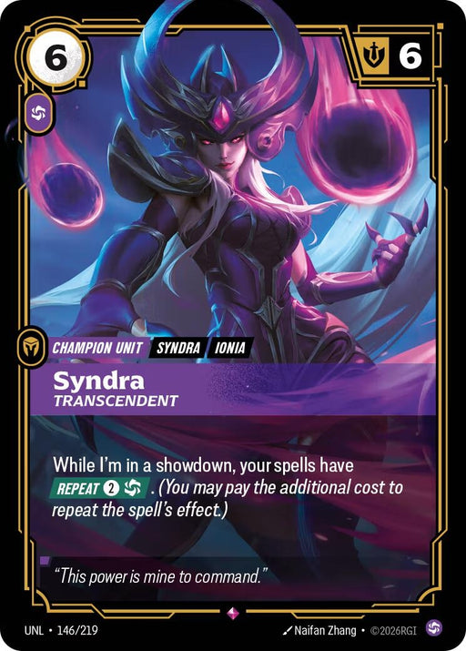 Image for Syndra - Transcendent (146/219) (Foil) [Unleashed] - Riftbound: League of Legends Trading Card Game