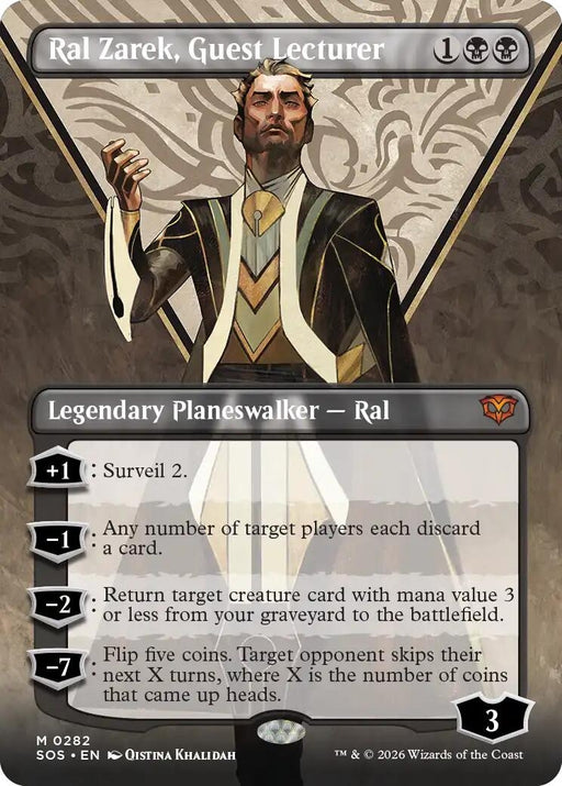 Image for Ral Zarek, Guest Lecturer (Borderless) (282) (Foil) [Secrets of Strixhaven] - Magic: The Gathering