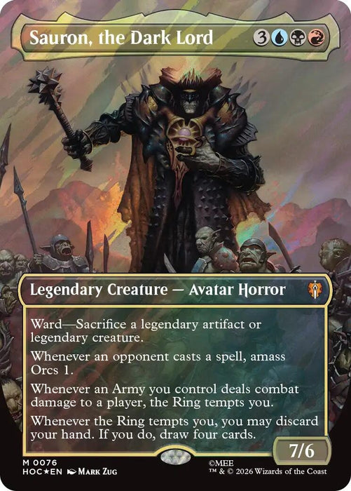 Image for Sauron, the Dark Lord (Borderless) (Surge Foil) (76) (Foil) [The Hobbit: Eternal-Legal] (HOC) - Magic: The Gathering