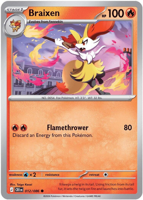 Braixen (012/086) (Reverse Holofoil) [ME04: Chaos Rising]
