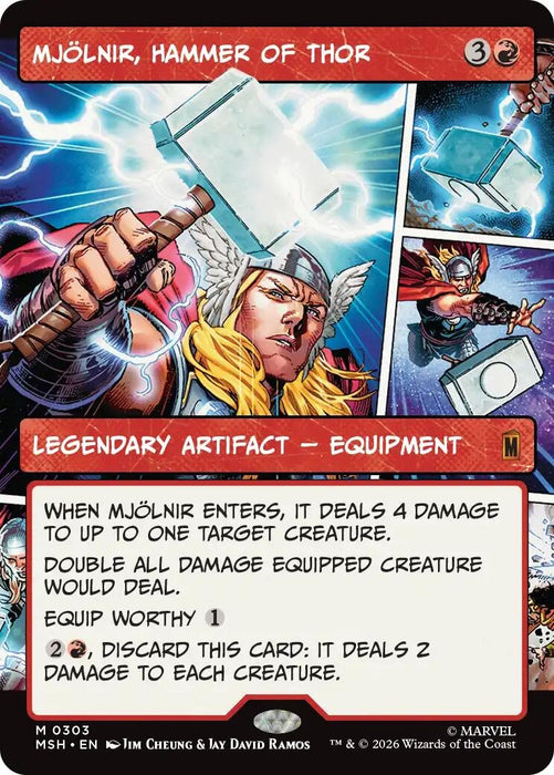 Image for Mjolnir, Hammer of Thor (Borderless) (0303) (303) (Foil) [Marvel Super Heroes] - Magic: The Gathering