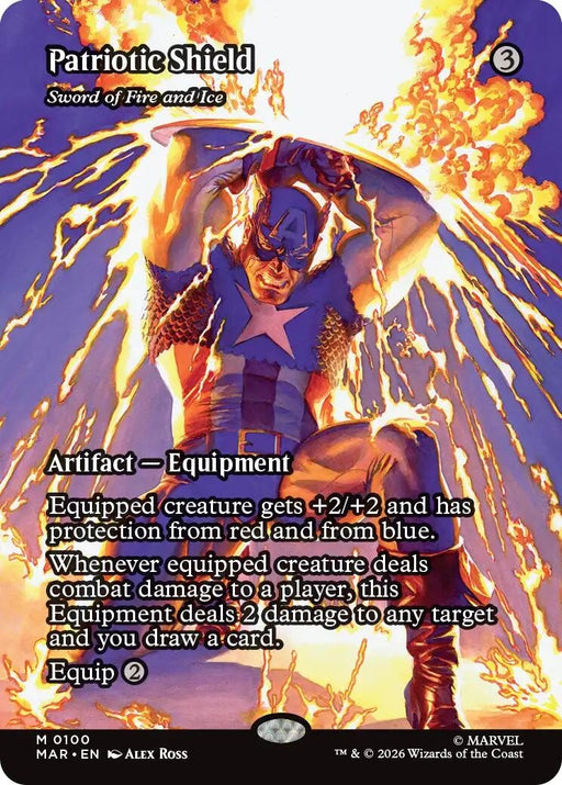 Image for Patriotic Shield - Sword of Fire and Ice (Borderless) (100) (Foil) [Marvel Universe Eternal-Legal] - Magic: The Gathering