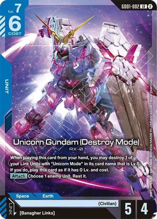 Image for Unicorn Gundam (Destroy Mode) (GD01-002) [Deck Build Box Freedom Ascension] (SC01) - Gundam Card Game