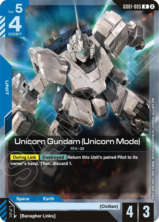 Image for Unicorn Gundam (Unicorn Mode) (GD01-005) [Deck Build Box Freedom Ascension] (SC01) - Gundam Card Game