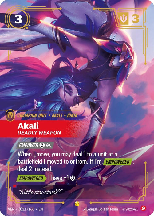 Akali, Deadly Weapon (Alternate Art) (021a/166) (Foil) [Vendetta] (VEN)