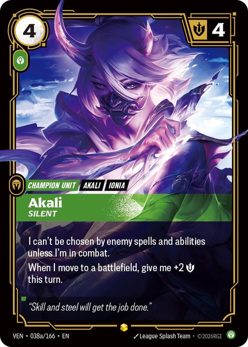 Akali, Silent (Alternate Art) (038a/166) (Foil) [Vendetta] (VEN)
