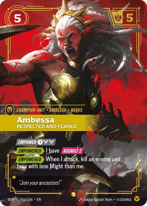 Ambessa, Respected and Feared (Alternate Art) (136a/166) (Foil) [Vendetta] (VEN)