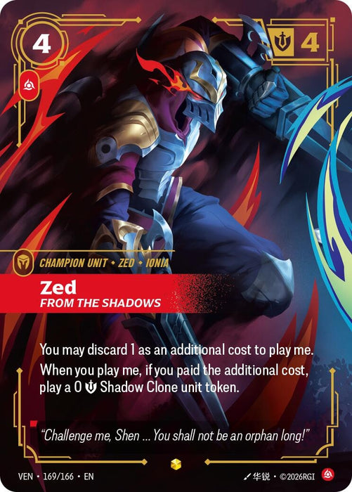 Zed, From the Shadows (Overnumbered) (169/166) (Foil) [Vendetta] (VEN)