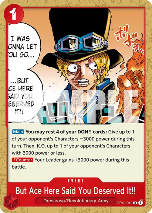 Image for But Ace Here Said You Deserved It!! (OP13-019) [Starter Deck 35: RED/BLACK Sabo] (ST-35) - One Piece Card Game