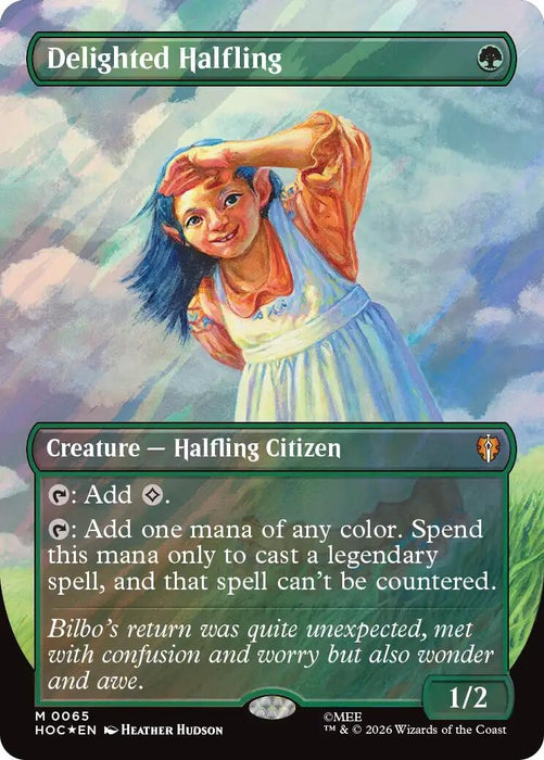 Image for Delighted Halfling (Borderless) (Surge Foil) (65) (Foil) [The Hobbit: Eternal-Legal] (HOC) - Magic: The Gathering