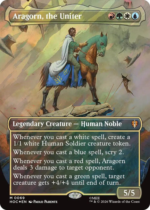 Image for Aragorn, the Uniter (Borderless) (Surge Foil) (69) (Foil) [The Hobbit: Eternal-Legal] (HOC) - Magic: The Gathering