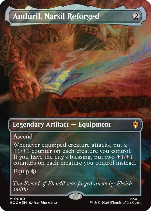 Image for Anduril, Narsil Reforged (Borderless) (Surge Foil) (80) (Foil) [The Hobbit: Eternal-Legal] (HOC) - Magic: The Gathering