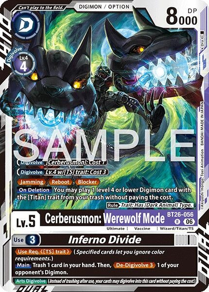 Image for Cerberusmon: Werewolf Mode // Inferno Divide (BT26-056 R) (Foil) [Timeless Bonds] (BT-26) - Digimon Card Game