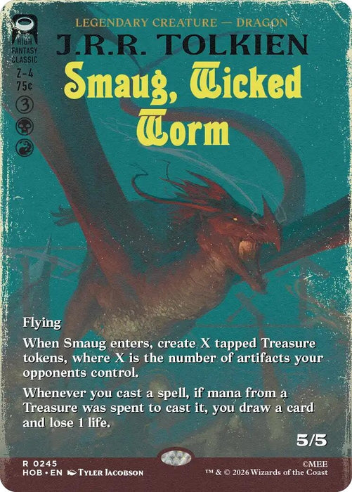 Image for Smaug, Wicked Worm (Borderless) (245) (Foil) [The Hobbit] (HOB) - Magic: The Gathering