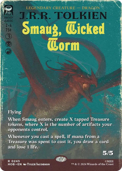 Image for Smaug, Wicked Worm (Borderless) (245) (Foil) [The Hobbit] (HOB) - Magic: The Gathering