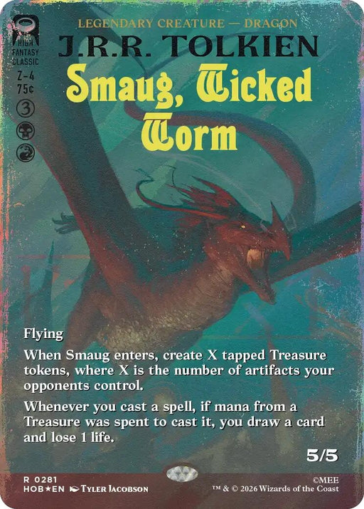 Image for Smaug, Wicked Worm (Borderless) (Surge Foil) (281) (Foil) [The Hobbit] (HOB) - Magic: The Gathering