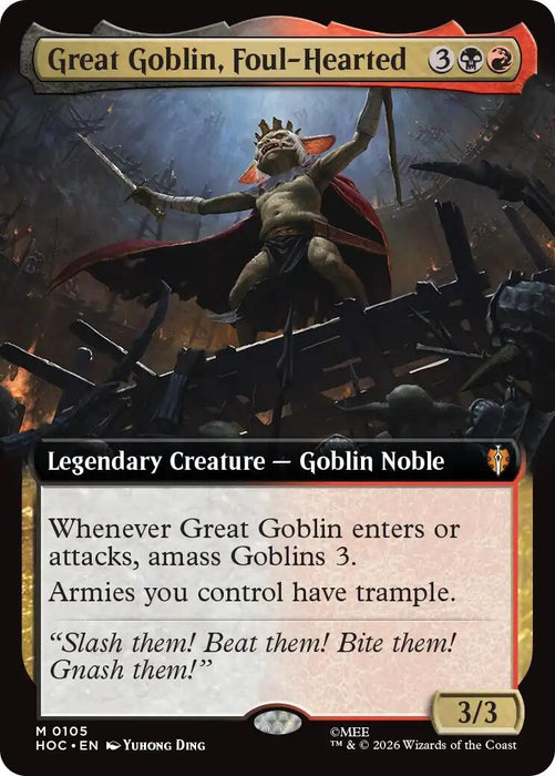 Image for Great Goblin, Foul-Hearted (Extended Art) (105) [The Hobbit: Eternal-Legal] (HOC) - Magic: The Gathering