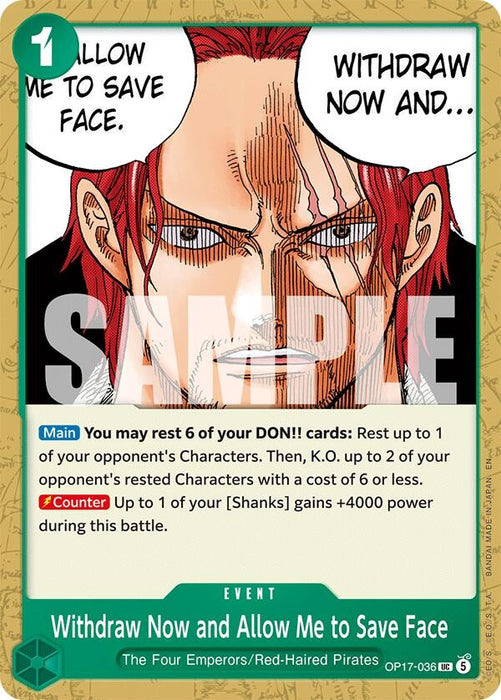 Image for Withdraw Now and Allow Me to Save Face (OP17-036) [The World's Strongest Warriors] (OP17) - One Piece Card Game