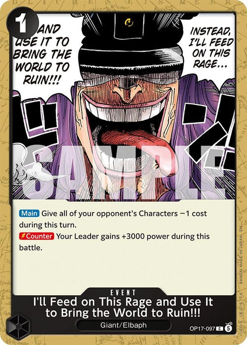 Image for I'll Feed on This Rage and Use It to Bring the World to Ruin!!! (OP17-097) [The World's Strongest Warriors] (OP17) - One Piece Card Game