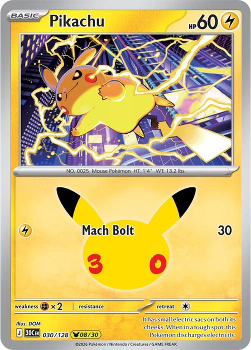 Image for Pikachu (030/128) (Holofoil) [ME: 30th Celebration] (30C) - Pokemon