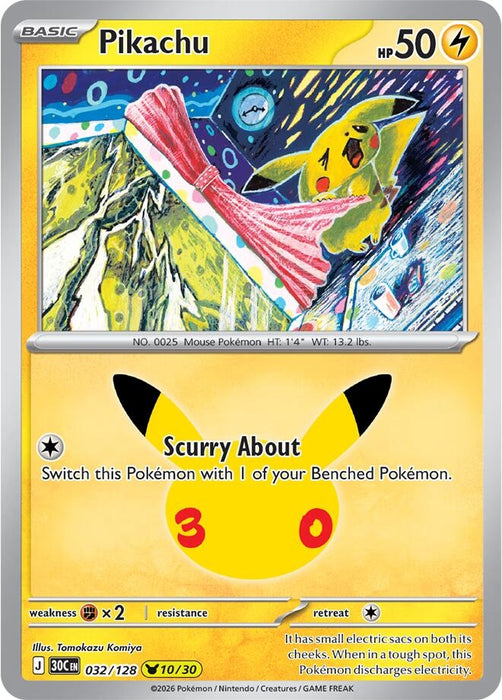 Image for Pikachu (032/128) (Holofoil) [ME: 30th Celebration] (30C) - Pokemon