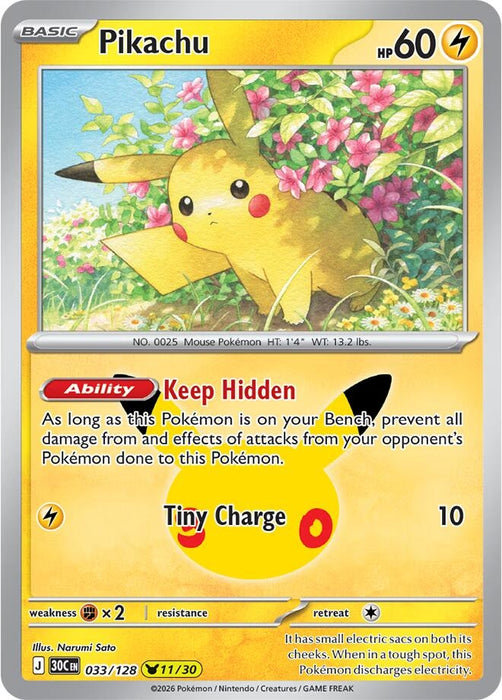 Image for Pikachu (033/128) (Holofoil) [ME: 30th Celebration] (30C) - Pokemon