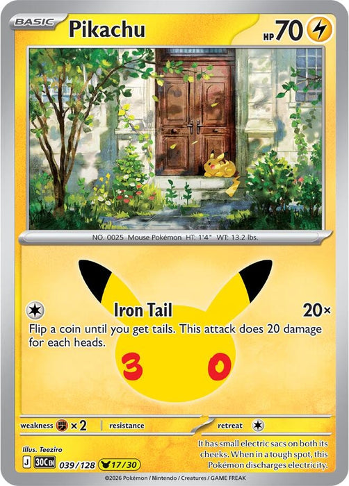 Image for Pikachu (039/128) (Holofoil) [ME: 30th Celebration] (30C) - Pokemon