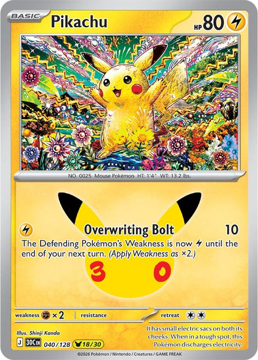 Image for Pikachu (040/128) (Holofoil) [ME: 30th Celebration] (30C) - Pokemon