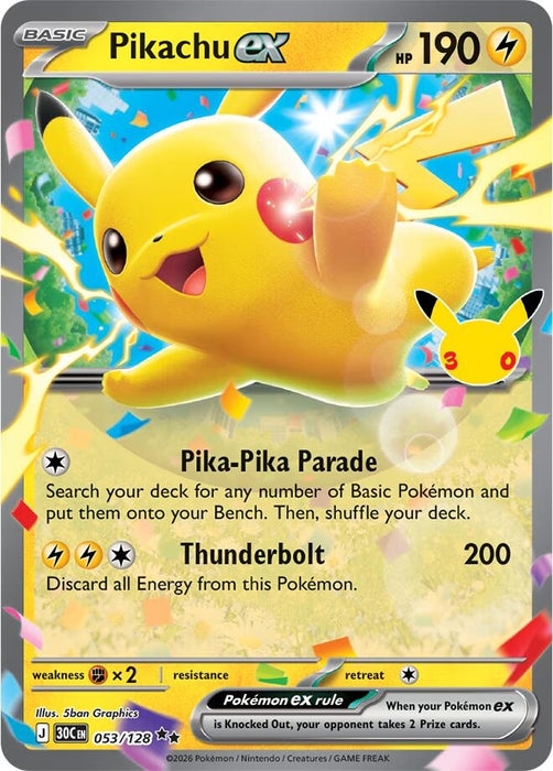 Image for Pikachu ex (053/128) (Holofoil) [ME: 30th Celebration] (30C) - Pokemon