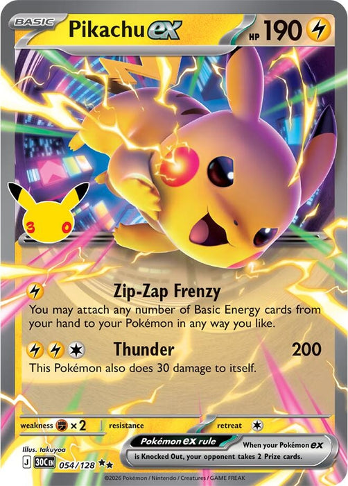 Image for Pikachu ex (054/128) (Holofoil) [ME: 30th Celebration] (30C) - Pokemon
