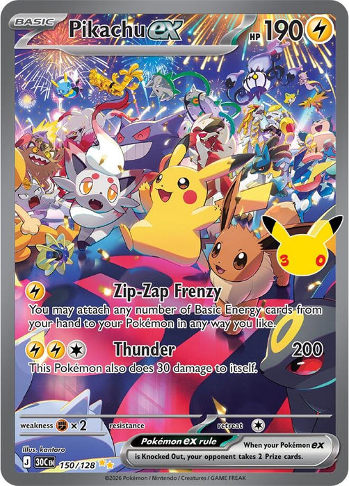 Image for Pikachu ex (150/128) (Holofoil) [ME: 30th Celebration] (30C) - Pokemon