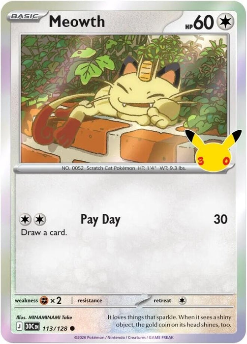 Image for Meowth (113/128) (Holofoil) [ME: 30th Celebration] (30C) - Pokemon
