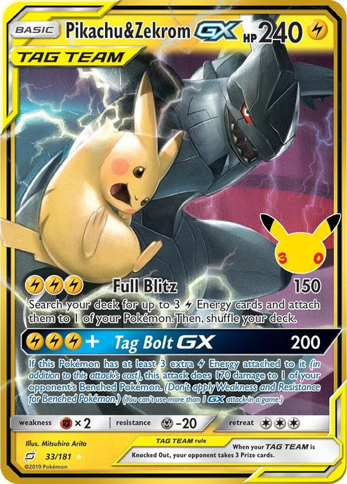 Image for Pikachu & Zekrom GX (33/181) (Holofoil) [ME: 30th Celebration Classic Collection] (30C) - Pokemon