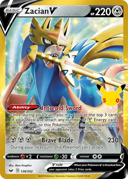 Image for Zacian V (138/202) (Holofoil) [ME: 30th Celebration Classic Collection] (30C) - Pokemon