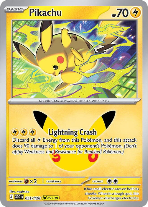 Image for Pikachu (051/128) (Holofoil) [ME: 30th Celebration] (30C) - Pokemon