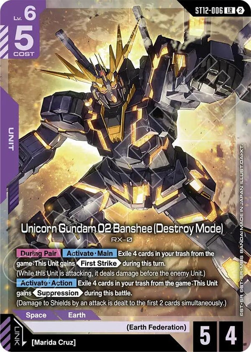 Image for Unicorn Gundam 02 Banshee (Destroy Mode) (ST12-006) (Holofoil) [Starter Deck 12: Raging Onslaught] (ST12) - Gundam Card Game