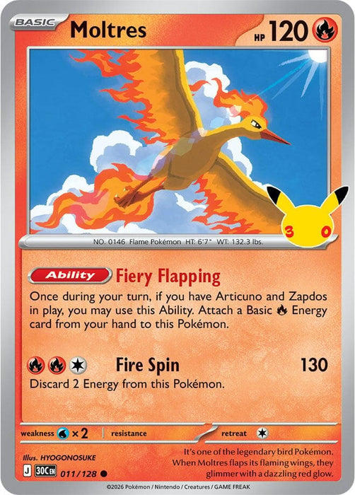 Image for Moltres (011/128) (Holofoil) [ME: 30th Celebration] (30C) - Pokemon