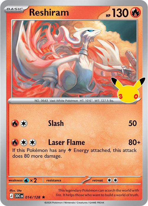 Image for Reshiram (014/128) (Holofoil) [ME: 30th Celebration] (30C) - Pokemon
