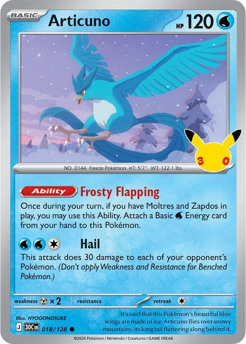 Image for Articuno (018/128) (Holofoil) [ME: 30th Celebration] (30C) - Pokemon