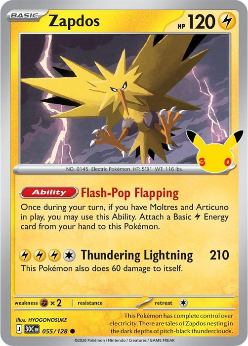 Image for Zapdos (055/128) (Holofoil) [ME: 30th Celebration] (30C) - Pokemon