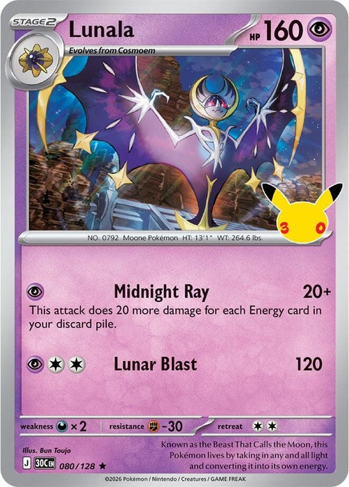 Image for Lunala (080/128) (Holofoil) [ME: 30th Celebration] (30C) - Pokemon
