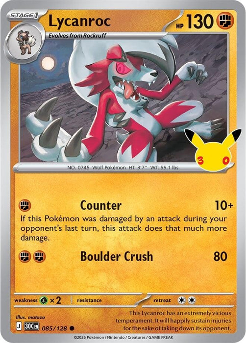 Image for Lycanroc (085/128) (Holofoil) [ME: 30th Celebration] (30C) - Pokemon