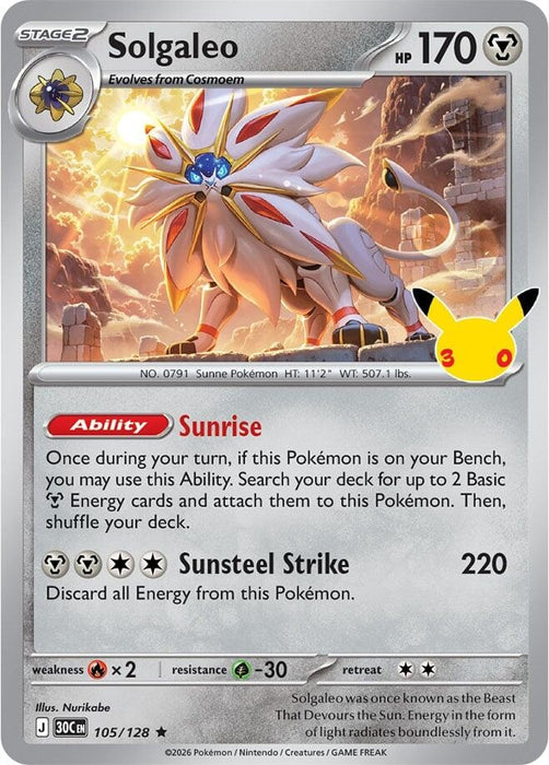 Image for Solgaleo (105/128) (Holofoil) [ME: 30th Celebration] (30C) - Pokemon