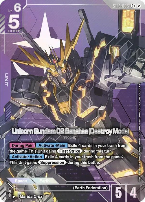 Image for Unicorn Gundam 02 Banshee (Destroy Mode) (LR+) (ST12-006) (Holofoil) [Starter Deck 12: Raging Onslaught] (ST12) - Gundam Card Game