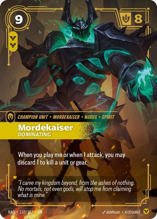Image for Mordekaiser, Dominating (137/167) (Foil) [Radiance] (RAD) - Riftbound: League of Legends Trading Card Game
